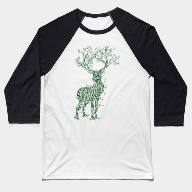 Vine Branch Stag (Dark Green) Baseball T-Shirt by Mainahste